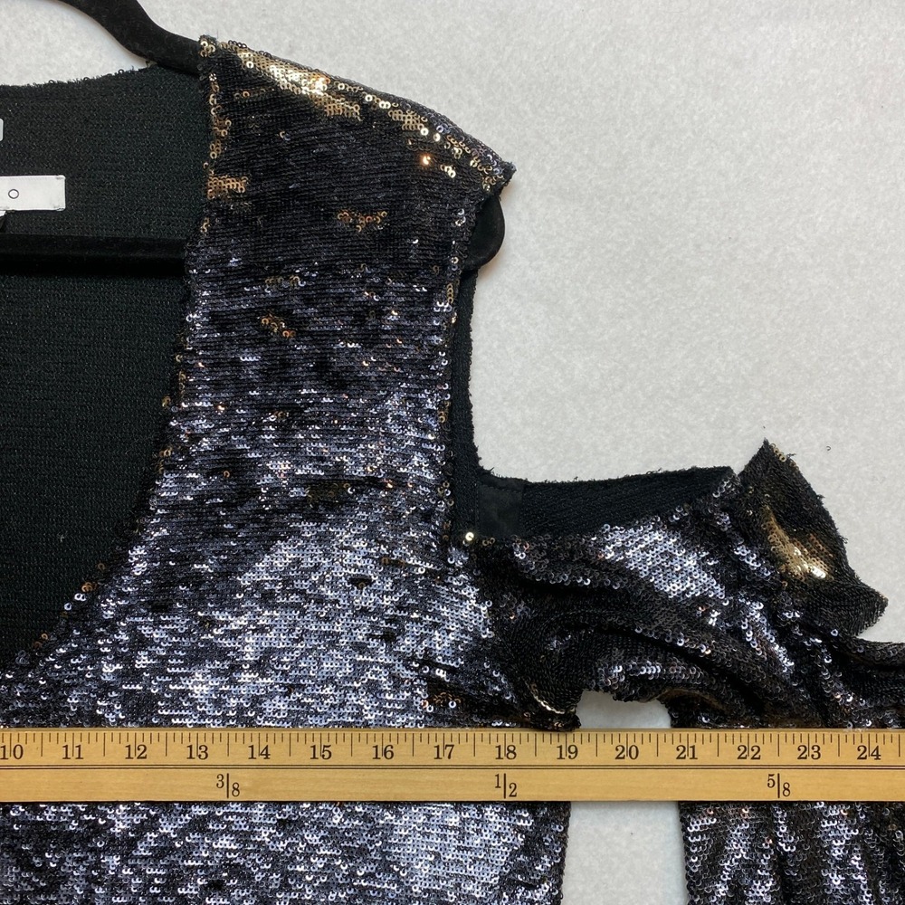 IRO Cold Shouder Top Womens Size 36 Black Sequin Ruffle Sleeve V-Neck - Picture 7 of 9